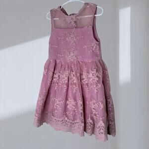 Hurave Floral Lace Sleeveless Dress – Dusty Rose Pink (Girls’ Large / 9–10)
